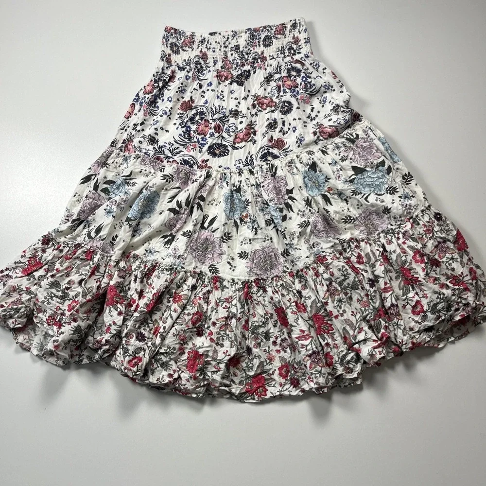 Premise Tiered Floral Midi Skirt Sz S Smocked Waist Boho 100% Rayon Fit & Flair‎